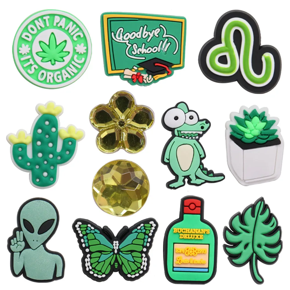 

1-12Pcs PVC Shoe Charms Blackboard Cactus Dinosaur Fleshy Alien Butterfly Leaf Hole Slipper Decoration Sandals Accessories