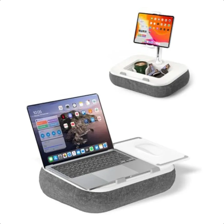 

Lap Desk Laptop Stand Tablet Stand with Mouse Pad Adjustable 360 Clip Detachable Cup Holder Snack Bowl Fits for 4.715 Laptop iP