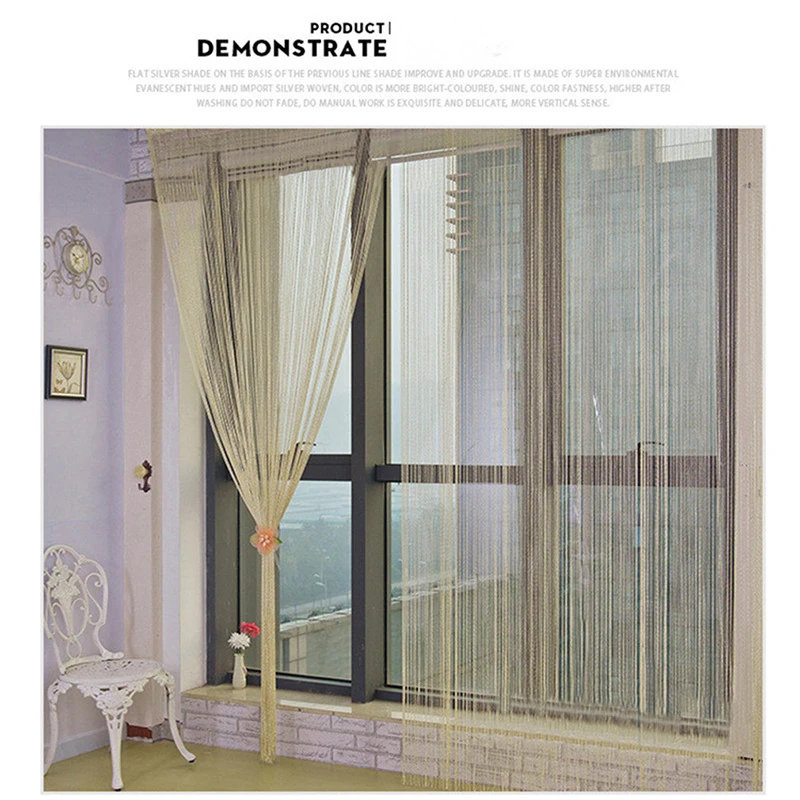 200x95CM Living Room String Curtain Shiny Tassel Silver Wire Door Curtain Valance Solid Color Home Window Decoration Supplies