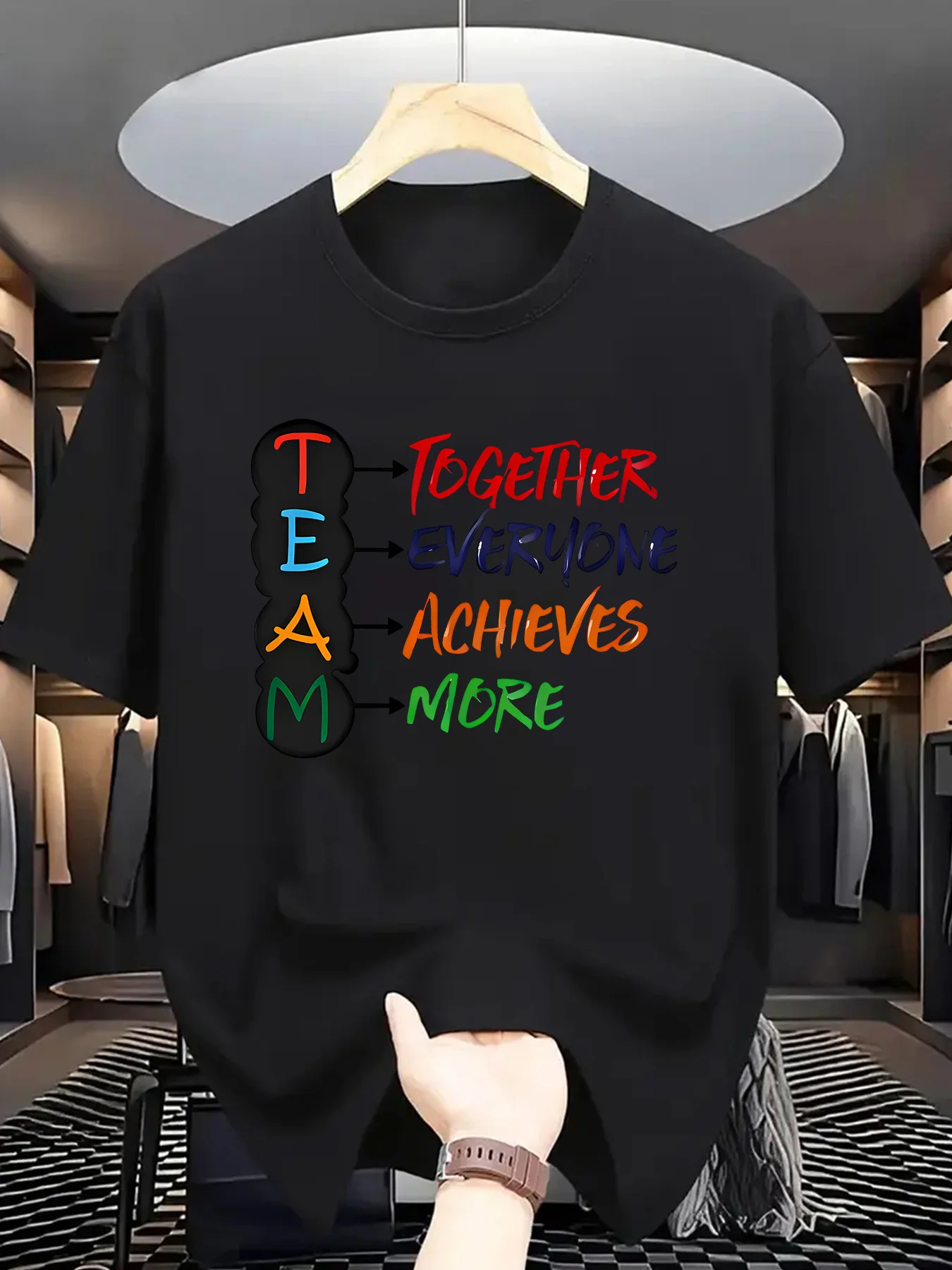 Team Quote Mens Crew Neck T Shirt Together Everyone Achieves More Color Letter Graphic Short Sleeve Tee Casual Male Street Tops