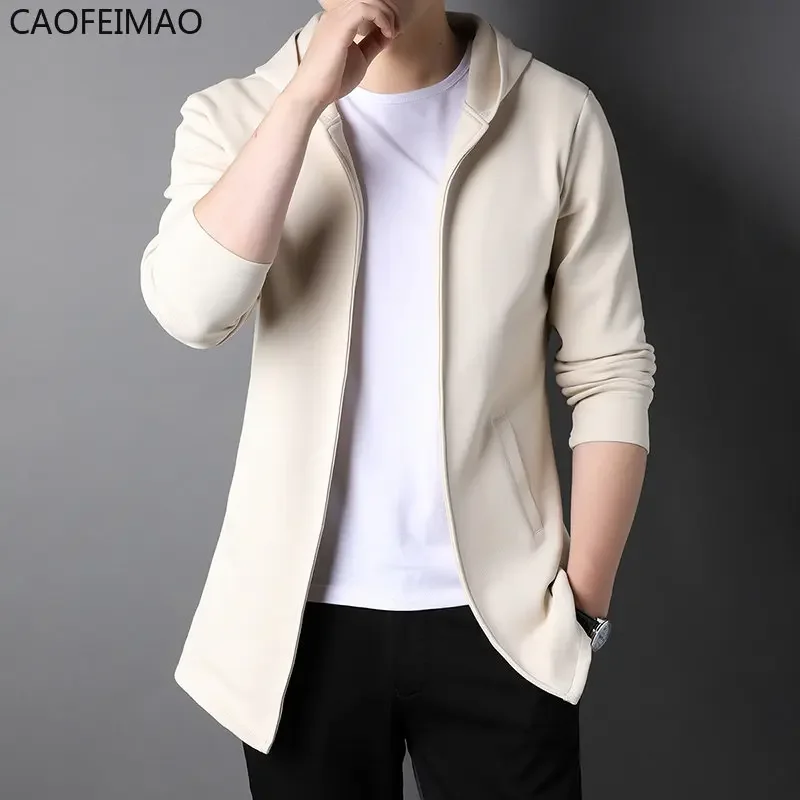 High End New Brand Designer Casual Fashion Stand Collar Korean Style Zipper Jackets For Men Solid Color Hooded Coats Men Clothes
