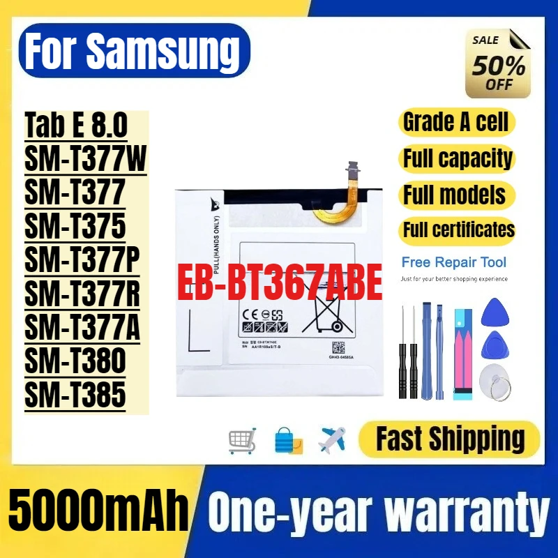 

Аккумулятор EB-BT367ABE для планшетов Samsung Tab E 8.0/SM-T377W/SM-T377/SM-T375/SM-T377P/SM-T377R/SM-T377A/SM-T380/SM-T385