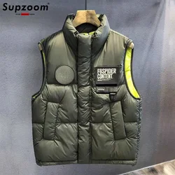 Supzoom 2024 Top Fashion New Arrival Letters Leather Stand Collar Autumn And Winter For Men And Women Warm Thickened Down Vest