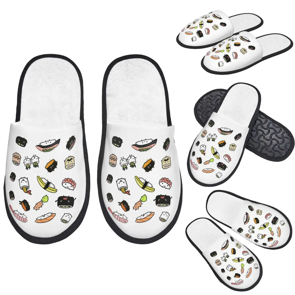 

Custom Cute Sushi Characters Pattern Slippers Memory Foam Warm Soft Women House Slipper Indoor Fluffy Shoes