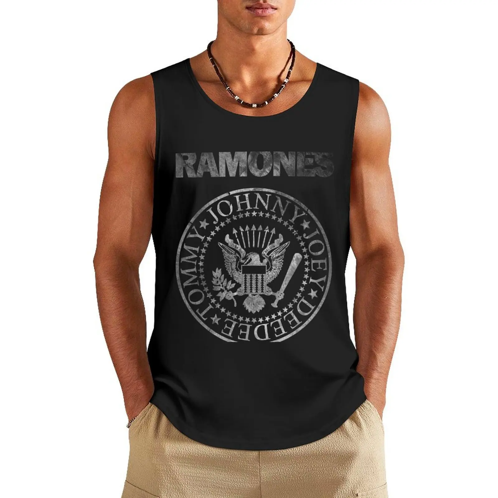 

Band Logo- grey distressed design Tank Top sleeveless shirts Short sleeve summer clothes man 2025
