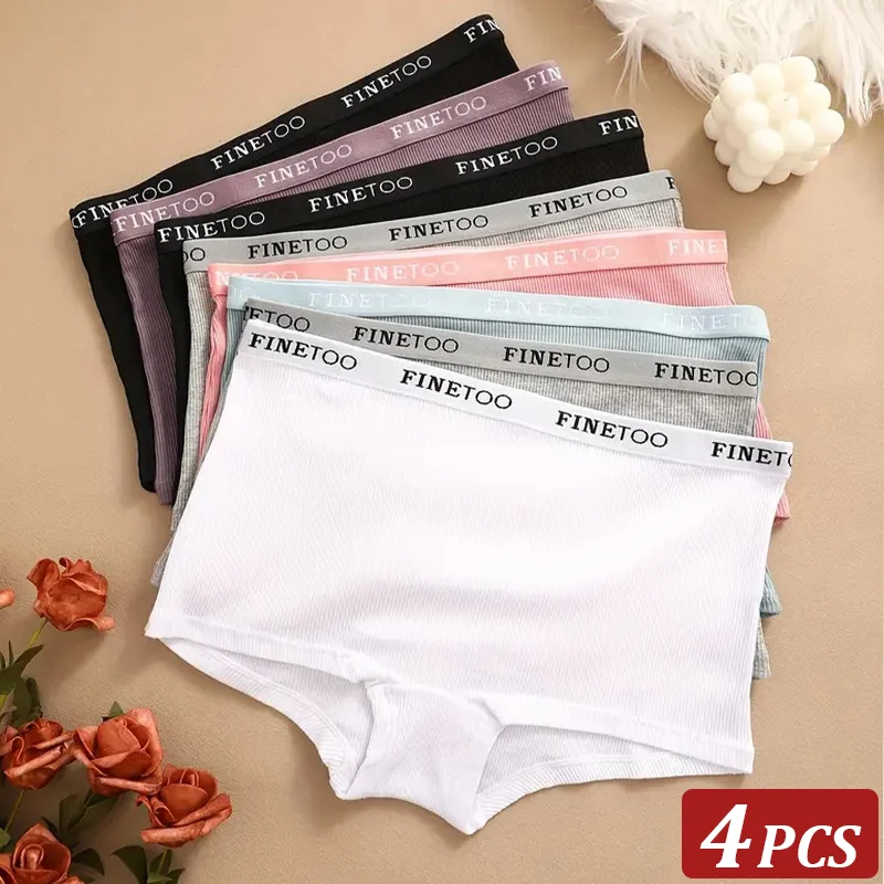 4Pcs Seamless Women Cotton Boxers Underwear Ice Silk Shorts Solid Color Ladies Soft Boyshorts Plus Size Cotton Boxers M/L/XL