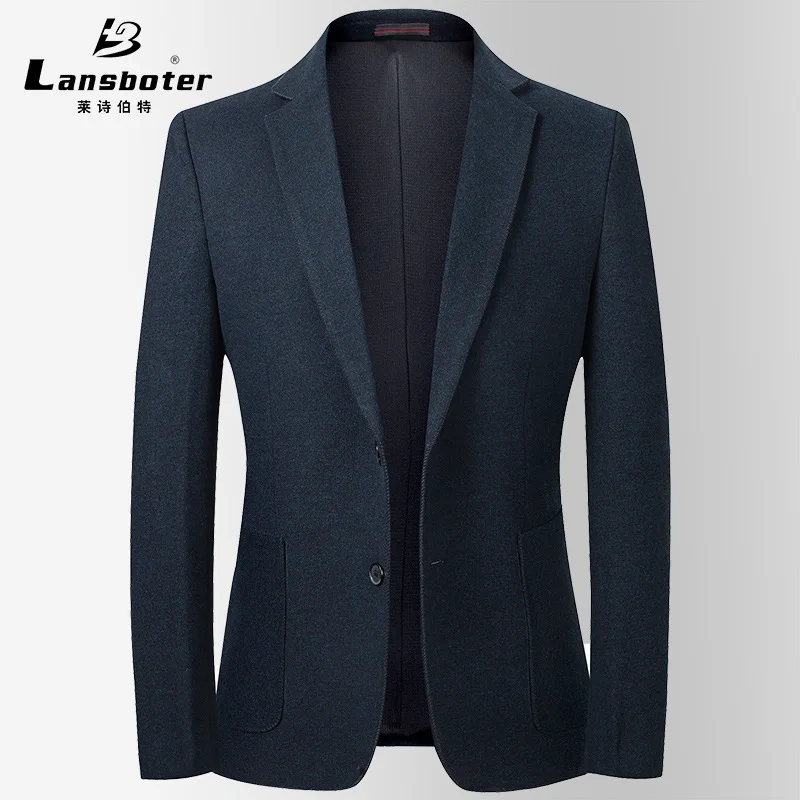 

Lansboter Navy Blue Men Suit Spring And Autumn Middle Young Casual Wool Jacket With Wrinkle Resistant Iron-free Fit Suitable