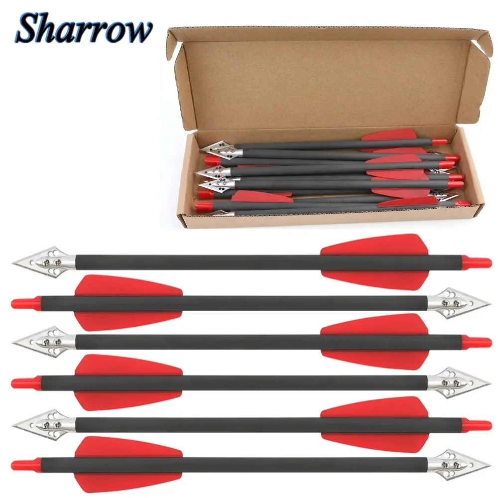 

6/12/24pcs Archery Arrows Pure Carbon Shaft with 2inch Red Rubber Feather Aluminium Broadhead Arrowhead Bow Shooting Accessories