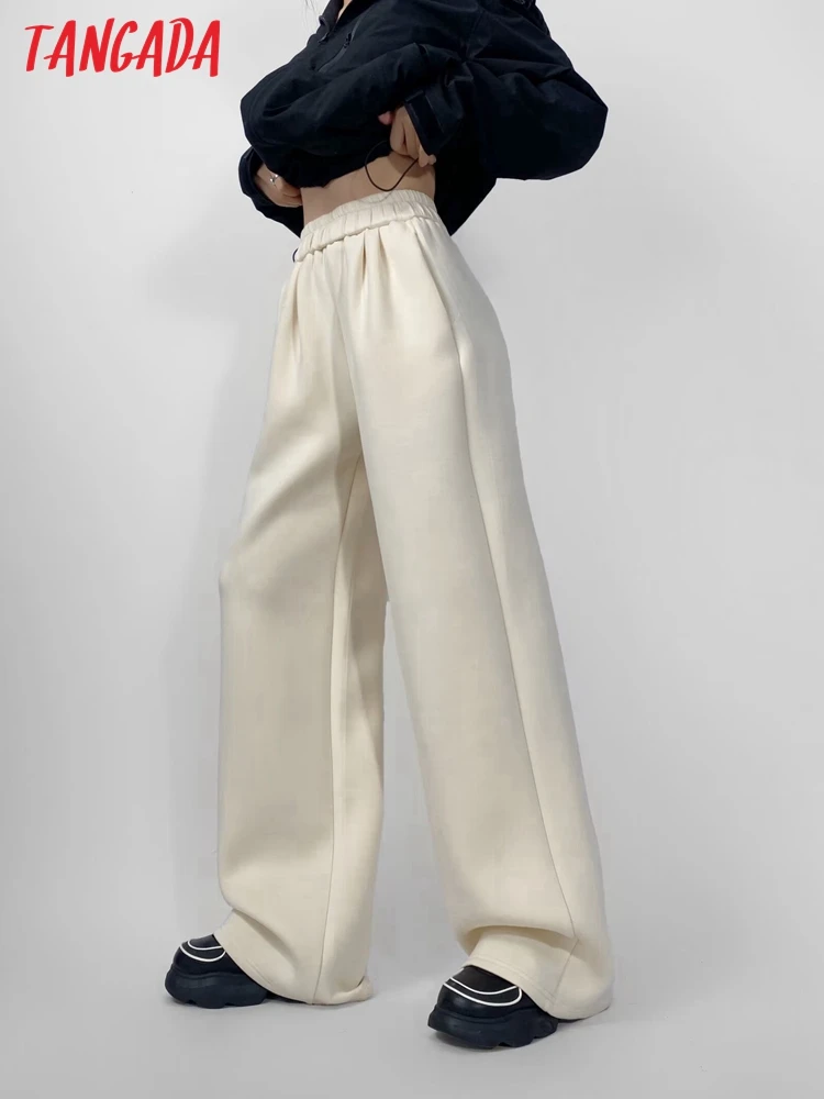 Tangada 2024 Women Loose Long Sweatshirt Pants Trousers Strethy Waist Female Pants 2T88