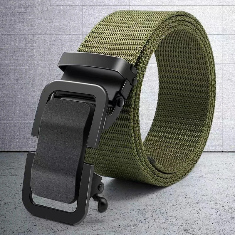 Men's Belt Automatic Metal Buckle Imitation Nylon Webbing Outdoor Work Belt Toothless Automatic Buckle Casual Sports Canvas Belt