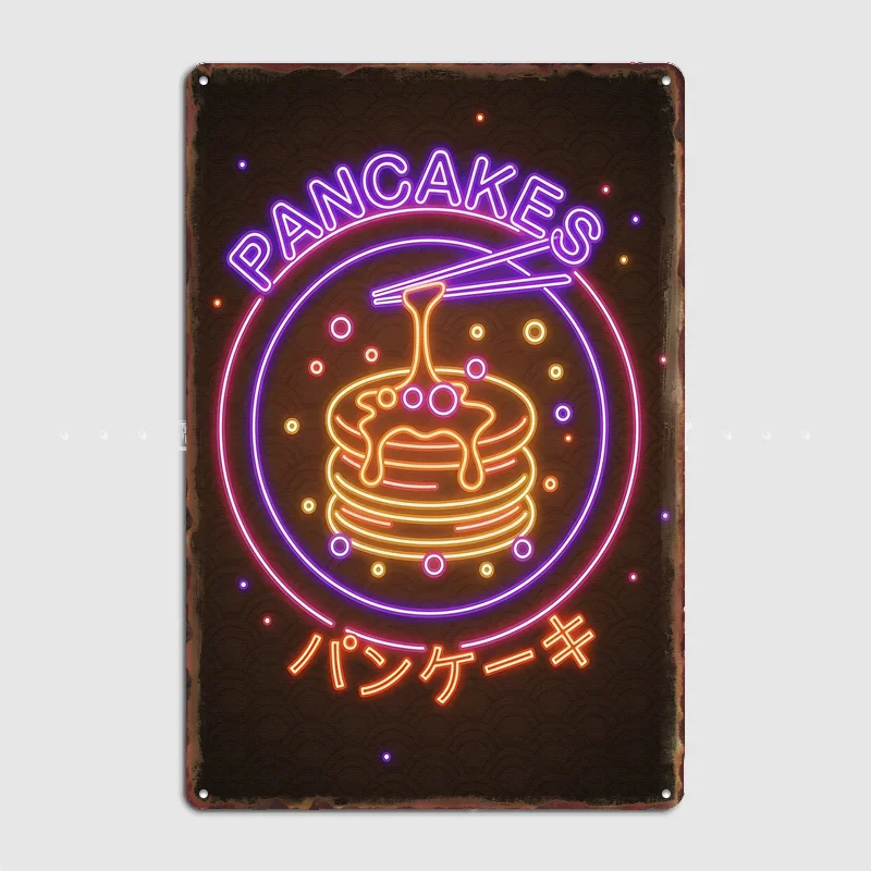 Neon Pancakes with Syrup Poster Metal Wall Art Cave Garage Classic Painting Tin Sign Vintage Posters Room Decor Home Decoration