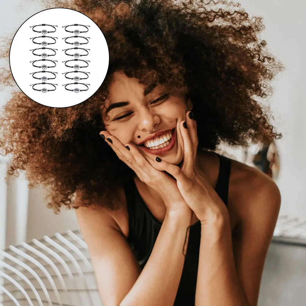 

12 Pcs Football Braided Bracelets Soccer Charm Rope Black Wax Line Adjustable Bracelet H made Gift for Friends Family