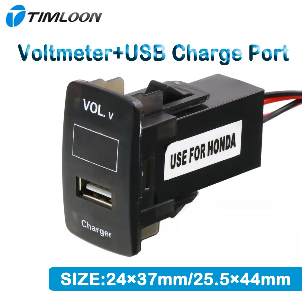 Car Voltmeter, USB Charge Port (5V 2.1A), Battery Monitor for Honda,Civic,Spirior,CRV,Fit Jazz,City,Accord