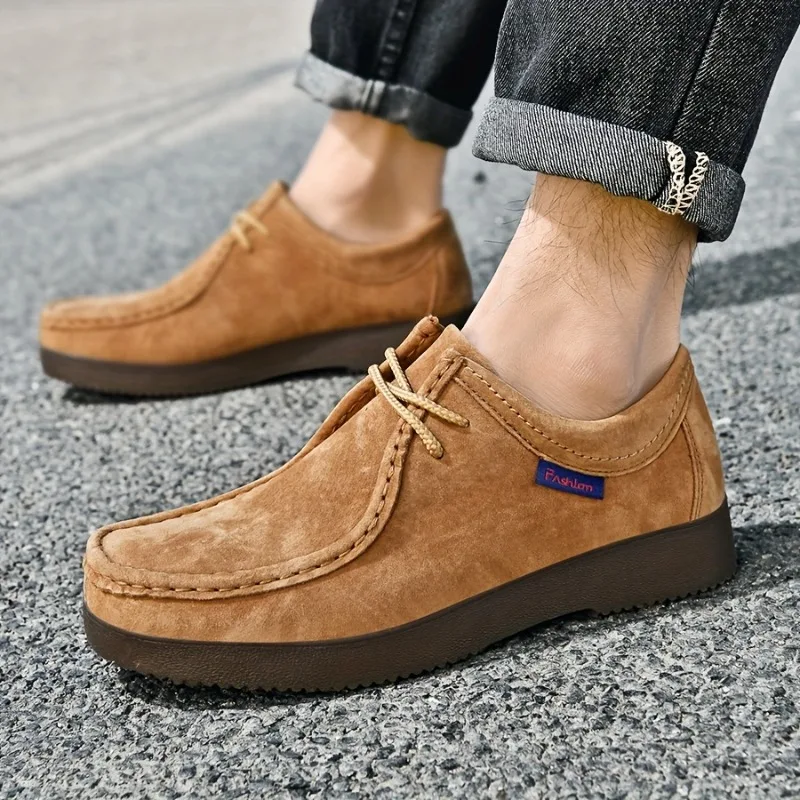 Autumn Men Casual Shoes Suede Leather Work Male Lace-up Flats Sneakers Platform British Business Party Dress Shoes