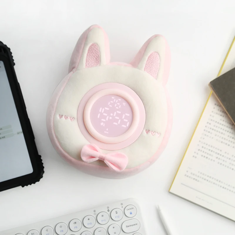 Cute bunny plush alarm clock light to accompany sleep at night and wake up children in the morning cartoon doll is a great gift