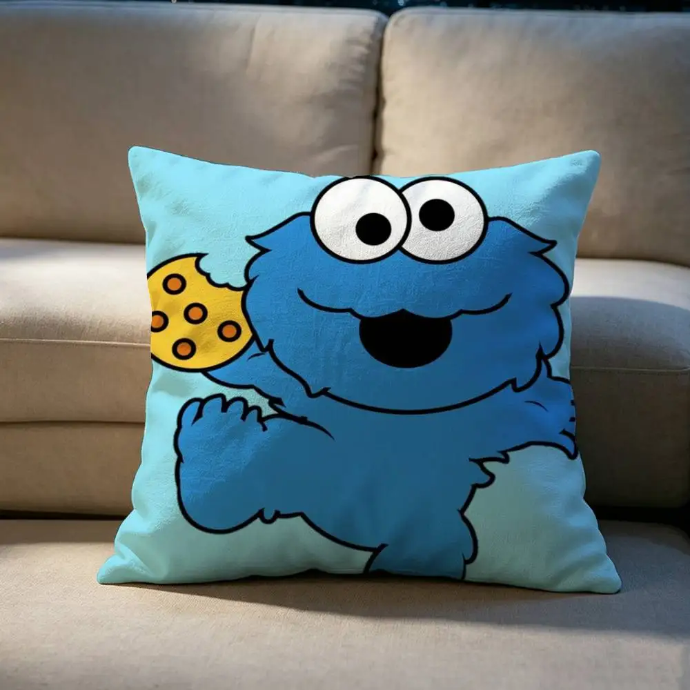 Cute Cookie Monster  Pillow cover Soft Microfiber Pillowcase Home Sofa Decor Surprise Decorative printed.