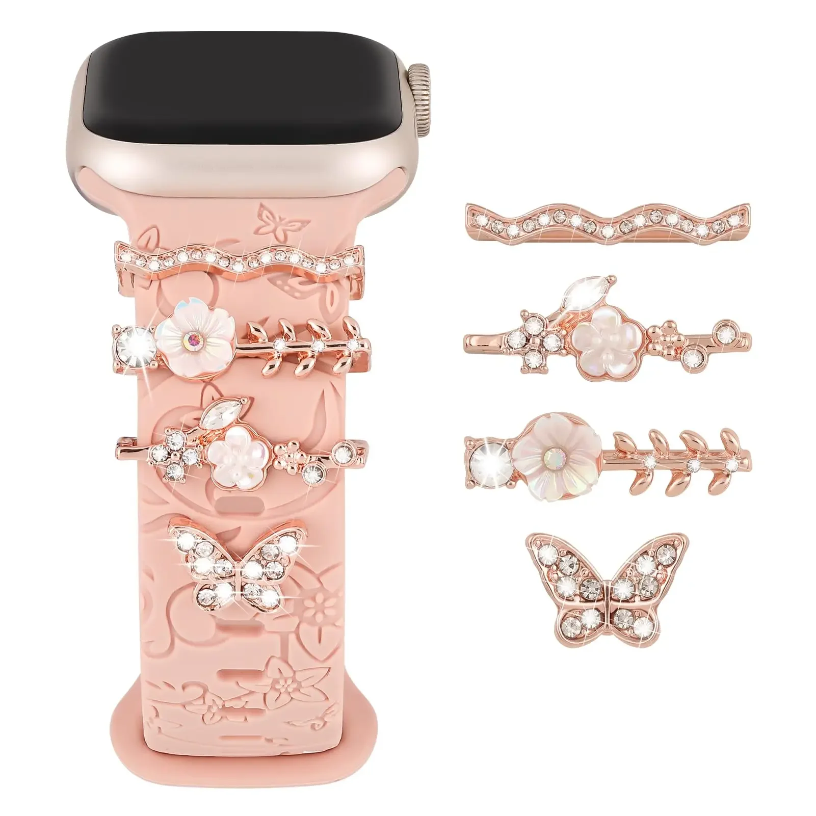 Moda pulseira de silicone decorativa para apple watch band ornamento decoração metal encantos cinta acessórios para iwatch série 10 9