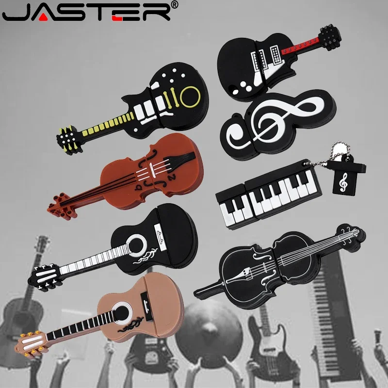 JASTER Hot Guitar Instruments Model USB Flash Drive 128GB Pen Drive 64GB Violin Piano Guitar U Disk Free Key Chain Creative Gift