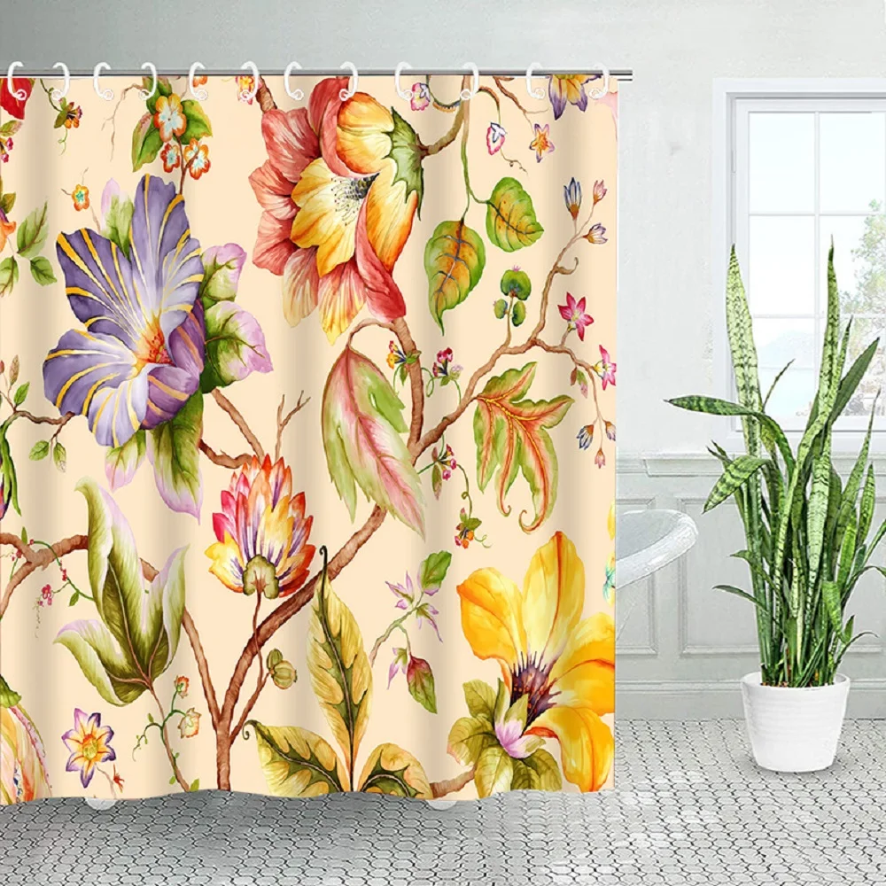 

Floral plant shower curtains Fall colors Colorful Shower Curtains Home Decor Modern luxury bathroom curtains