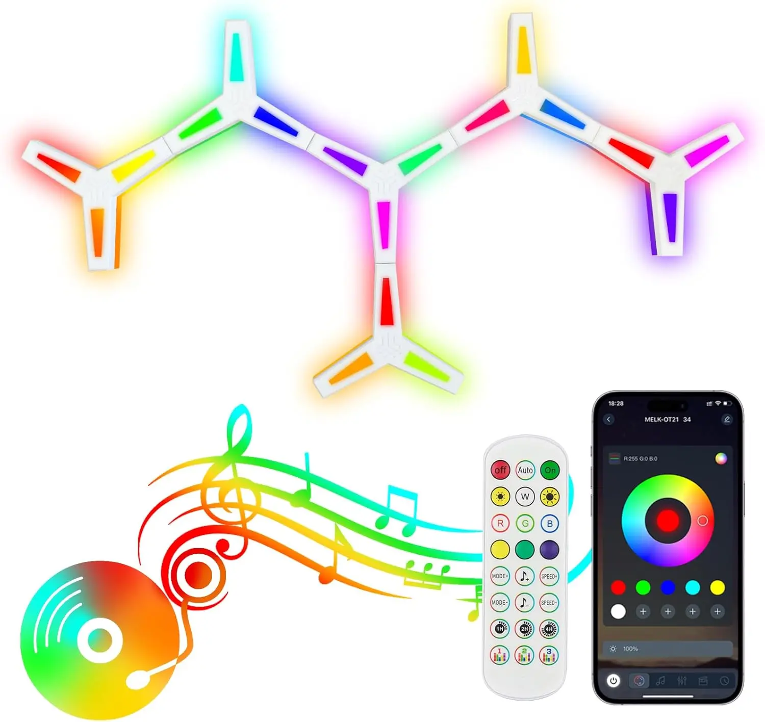 

Умные модульные настенные панели RGB+IC, 6 штук, с управлением через приложение и пультом ДУ, синхронизация с музыкой для декора спальни, гостиной, вечеринок