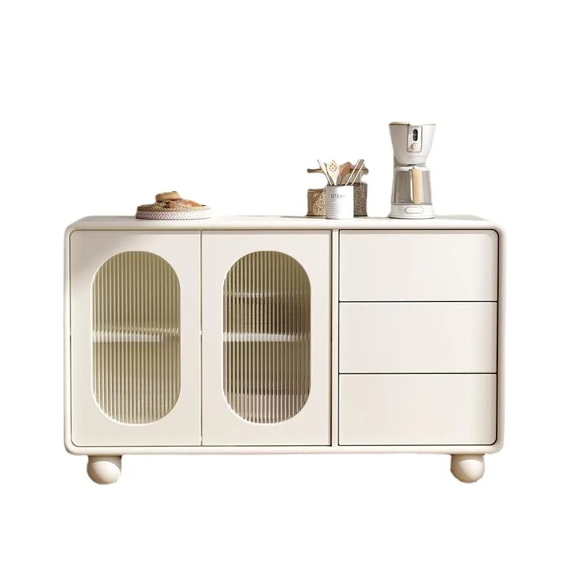 

French cream style modern simple white locker solid wood home living room tea cabinet integrated wall dining side cabinet