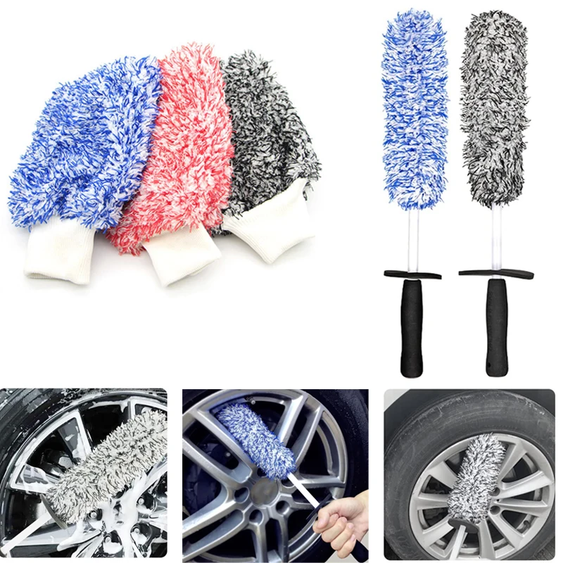 

Car Wash Brush Car Wash Mitt Gloves Microfiber Premium Wheels Brush Easy To Cleaning Rims Spokes Wheel Barrel Car Cleaning