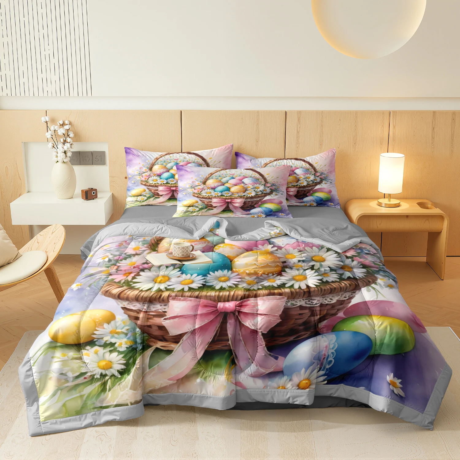 

Easter Thin Comforter Set Easter Theme Pattern Quilt-Breathable Soft Lightweight Comforter Bedding Set for Home Decor 07