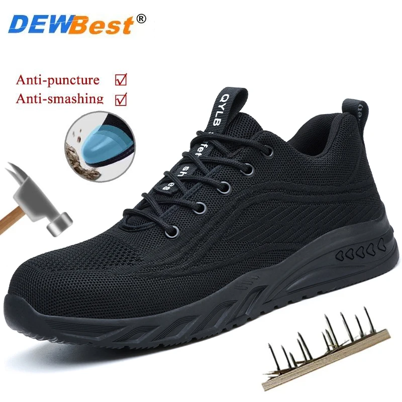 Mens four seasons anti-smash anti-stabbing steel head wear-resistant breathable lightweight safety work protective shoes