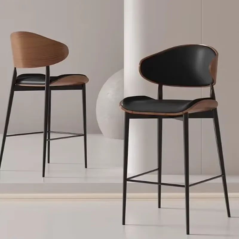 FY Industrial Modern Adjustable Height Bar Stools Leather Upholstered Curved Backrest Iron Frame Kitchen Counter Chairs