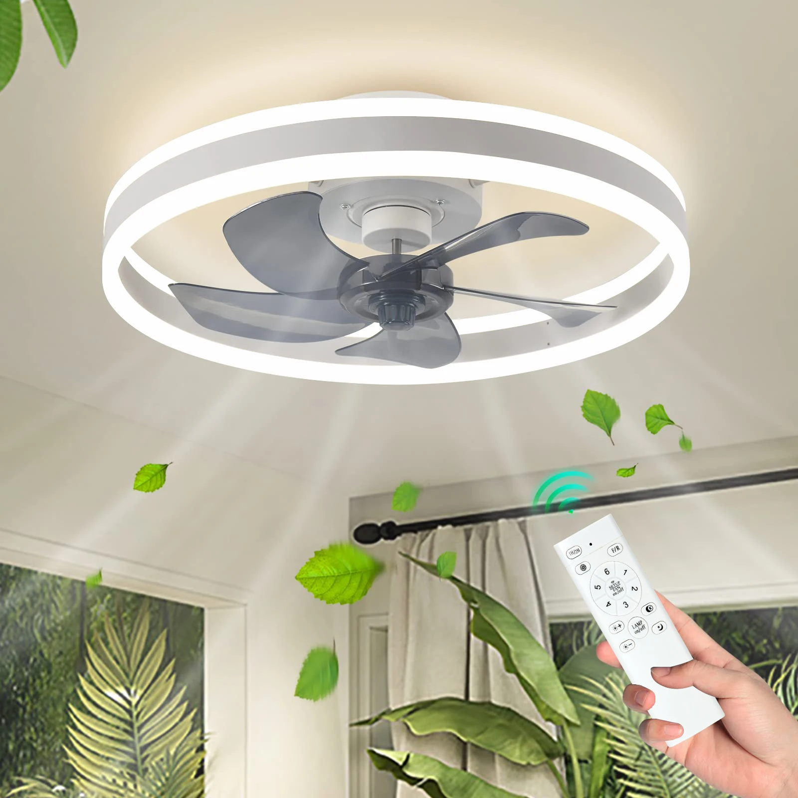 Silent & Stylish LED Ceiling Fan With Remote Control - 6-Speed, 60W Reversible Fan For Bedroom, Study, Restaurant, And More!