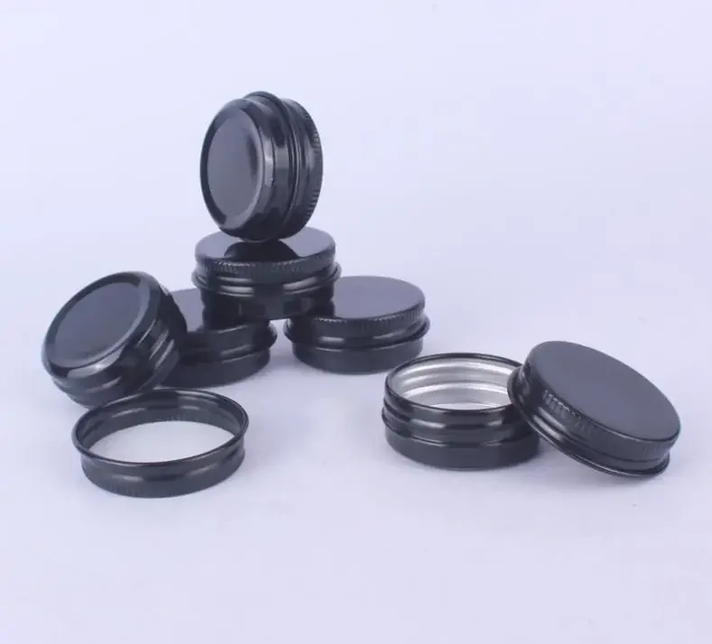 

high grade Black Aluminum Tin Jars Metal Empty refillable reacycle Cosmetic Face Care Eye Cream Lip Balm Gloss Packaging jars