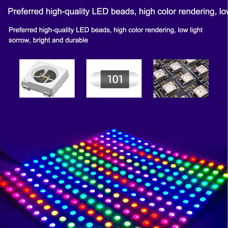 Flexível Pixel Panel Matrix Screen, WS2812B, WS2812B, RGB, 16x16, 8x32, 256LEDs, Módulo LED ECO, IC, Endereçável individualmente, DC 5V