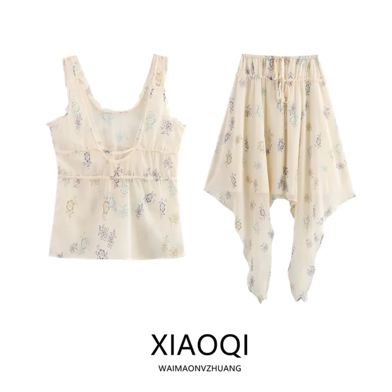 

Autumn 2024 New Women's Faion Knot Printed Top mid Waist f Skirt Ensemble Ele Versatile Office Wear