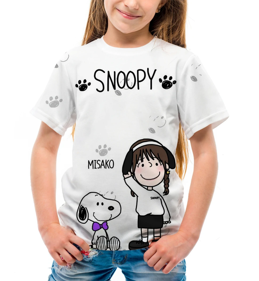 New Girls Snoopy Print Short Sleeve Top Round Neck T-shirt Summer Children's Clothing Top Loose and Comfortable T-shirt