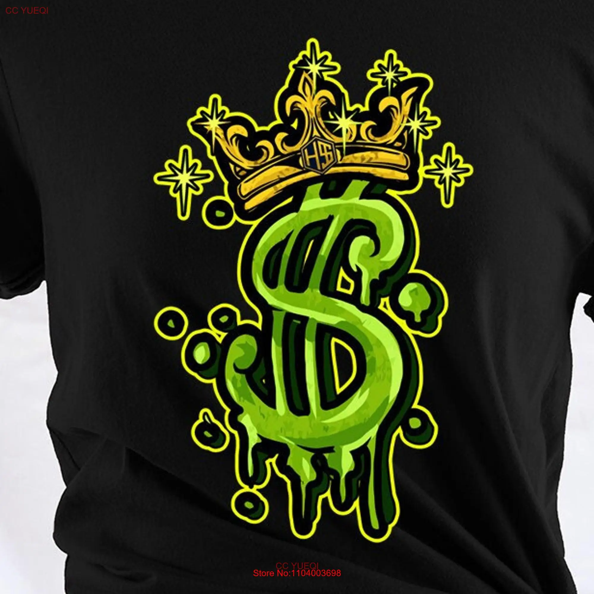 König Geld Zeichen T-Shirt Hustler Hektik hukling Grnd Schleifen Goldkrone tropft Geldbank lange oder kurze Ärmel