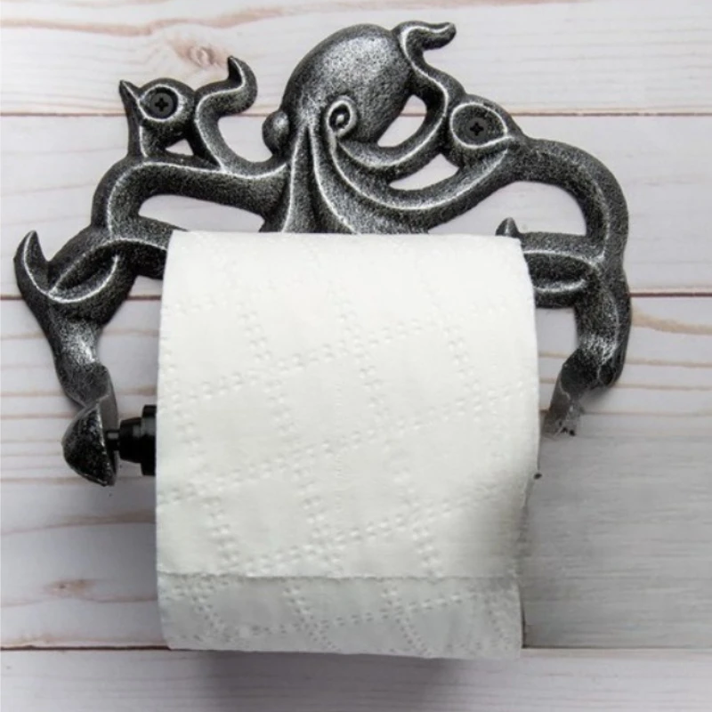Cast Iron Octopus Toilet Paper Holder Nautical Animal Tissue Rack Bathroom Decor Art Craft Ornament Toilet Paper Holder