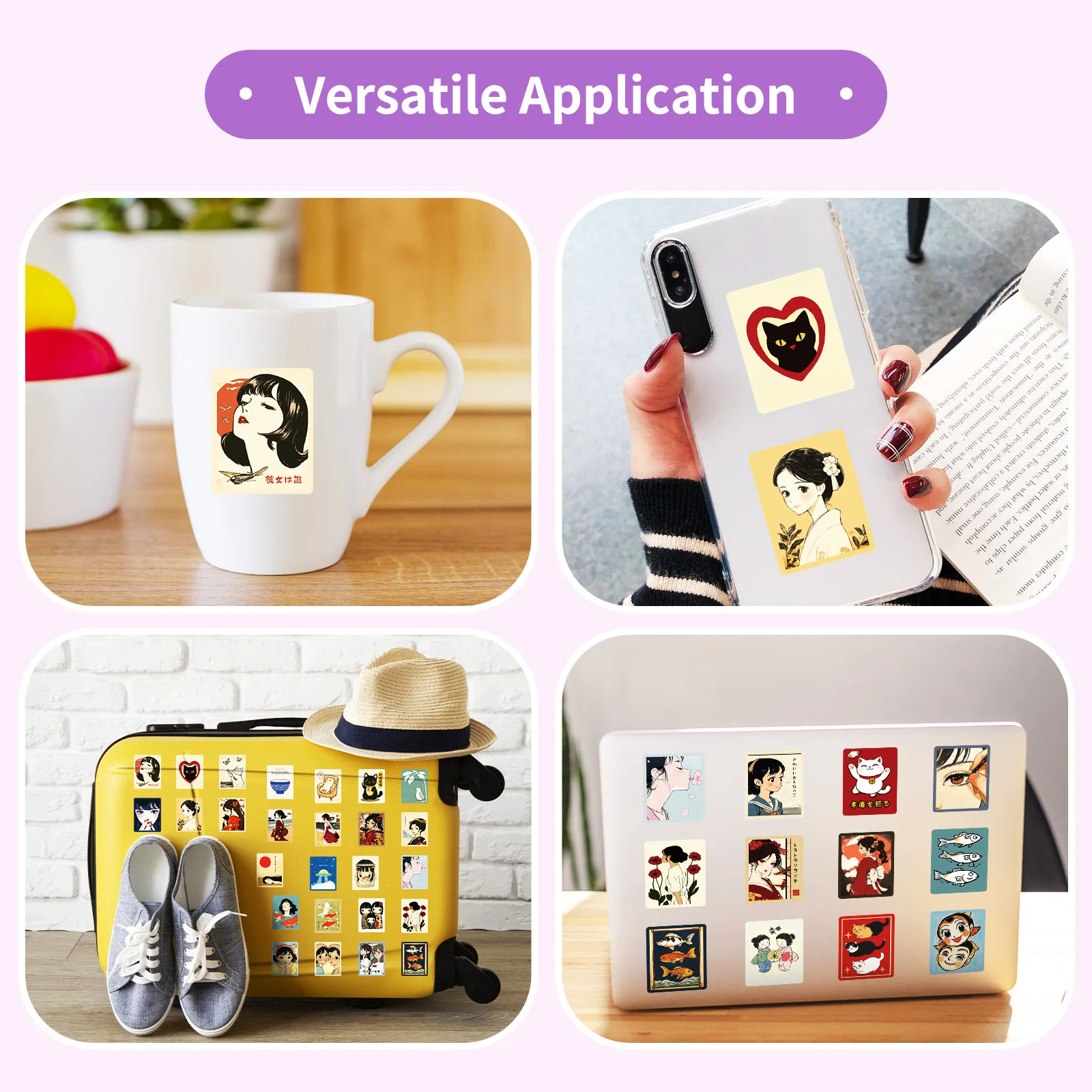 50PCS 일본 복고풍 만화 애니메이션 편지지 스티커 워터 컵 DIY 방수 장식 스티커