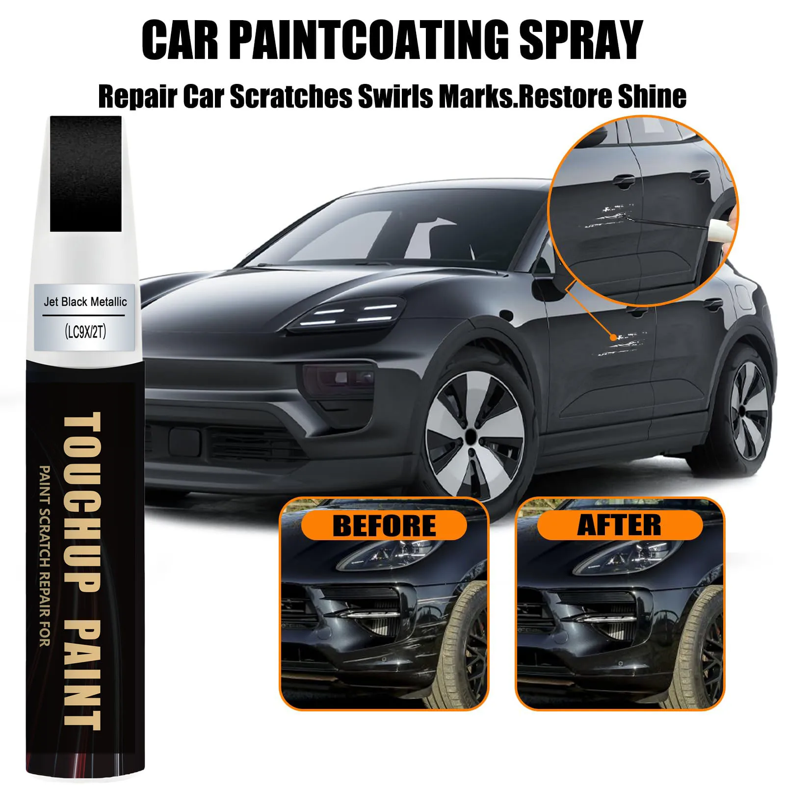 Car Touch up Paint(LC9X/2T Jet Black Metallic) Compatible with Toyota/Porsche, Car Paint Pen Scratch Repair