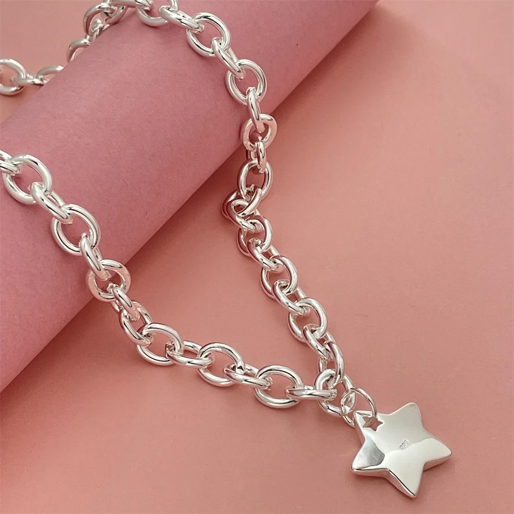 

Hot selling 925 sterling silver jewelry, star pendant thick necklace lobster clasp, fashionable punk style