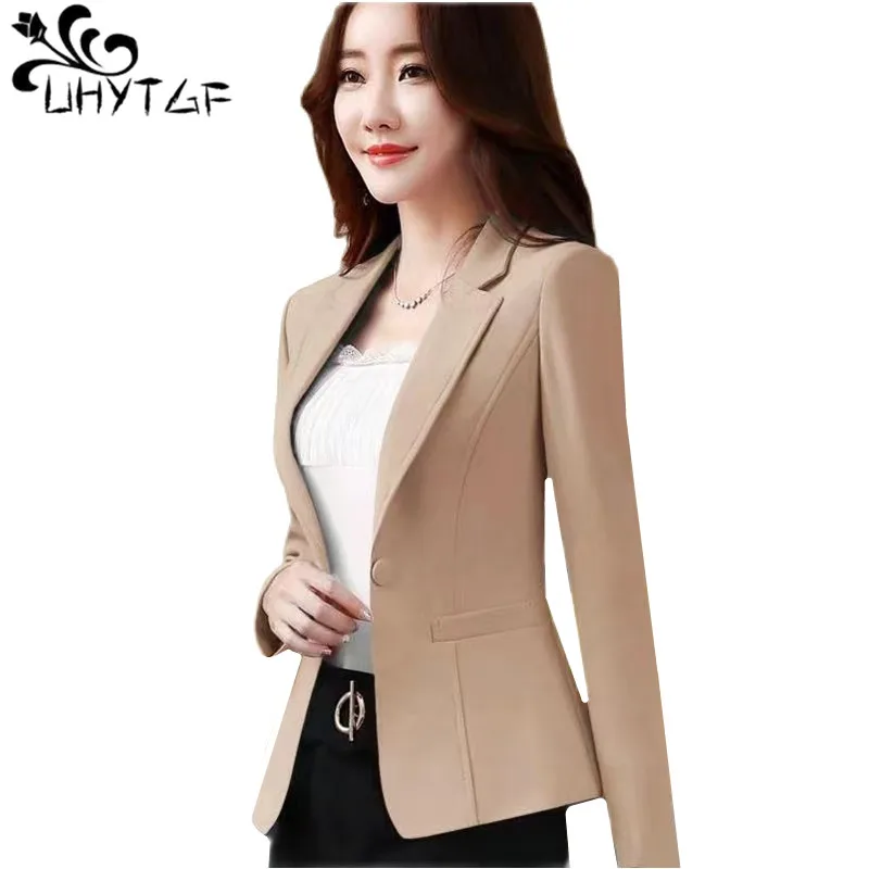 UHYTGF 2022 Fashion Small Blazers Jacket Women's Long-Sleeved Slim Short Tops Female Temperament Casual Spring Coats Ladies 2130