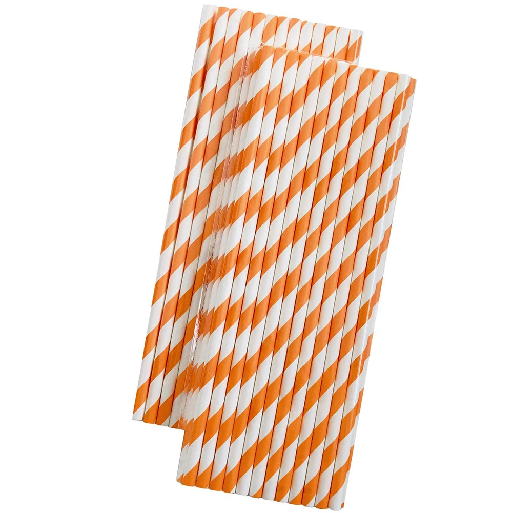 25pcs Striped Paper Straws Orange and White  Friendly Straws for Juice Soda