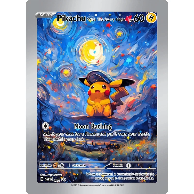 Cartes de Collection Pokémon Van Gogh, Pikachu, Jeu de Carte Unique Classique, Anime, à Faire Soi-Même, Jouets Cadeaux, 18 Pièces/Ensemble