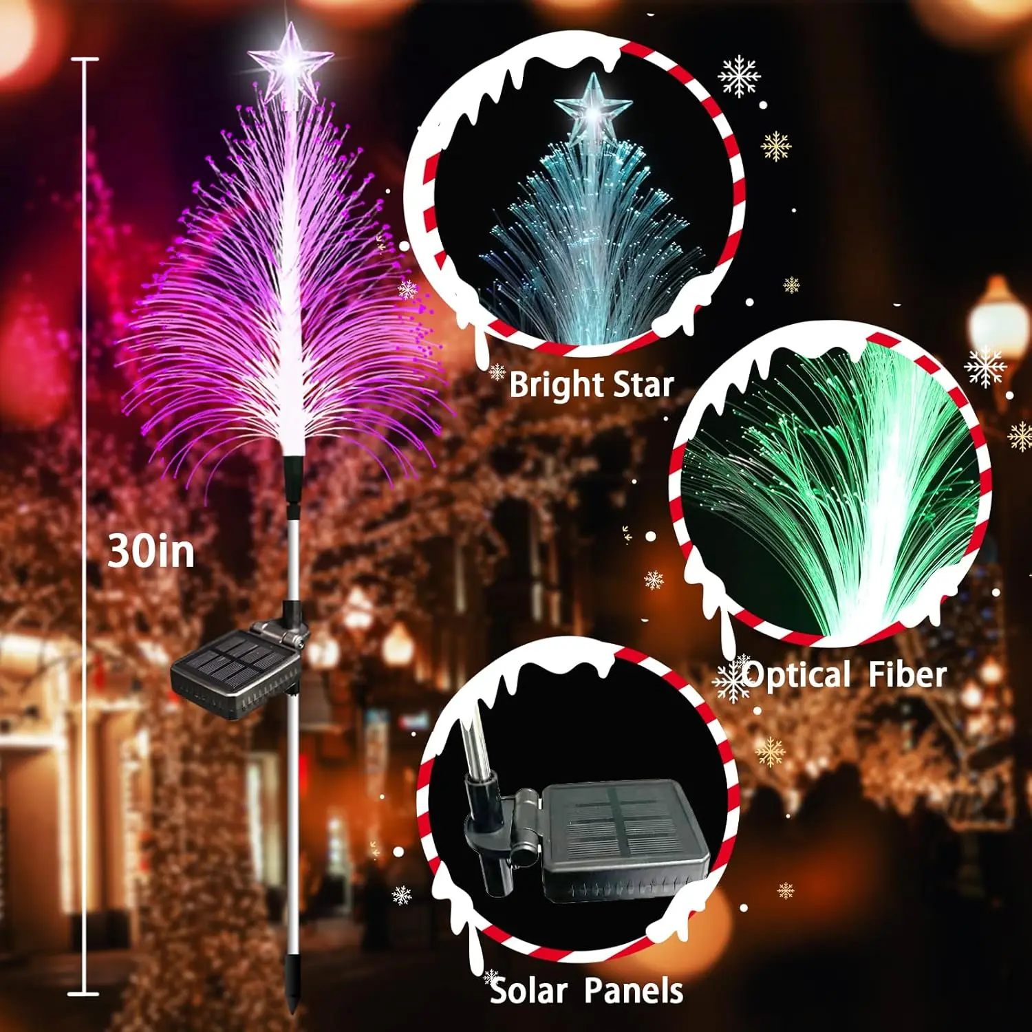 Solar Fiber Optic Light Outdoor 7 Color Changing Garden LED Lawn Lamp with Ground Spike for Atmosphere Landscape Lighting