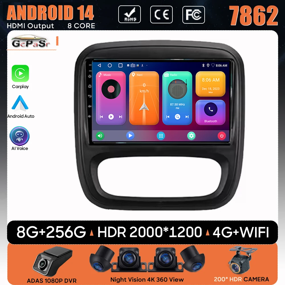 Car Radio Android 14 For Renault Trafic 3 2014 - 2021 For Opel Vivaro B 2014 - 2018 Navigation GPS Android Auto Carplay No 2din