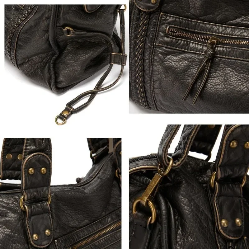 Large Capacity  Fashion Bag Vintage Washed Leather Bag Y2K Spicy Girl One Shoulder Crossbody Bag Purses and Handbags