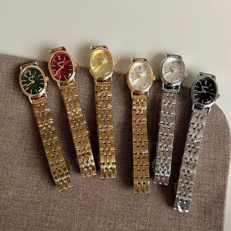 موضة ساعة ذهبية البيضاوي الهاتفي ساعة كوارتز الصلب حزام مؤشر الساعات الرقمية للنساء دروبشيبينغ ساعة Relojes Para Mujer