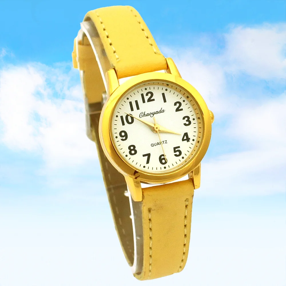 Girls Leather Quartz Watch Cute Kids Number Dial Student Wristwatch Children's Timepiece