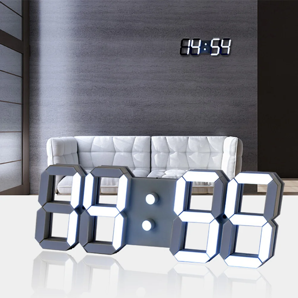 

3D LED Digital Wall Clock Black White Big Numbers Auto Brightness Dim Adjustable for Office Living Room Kitchen