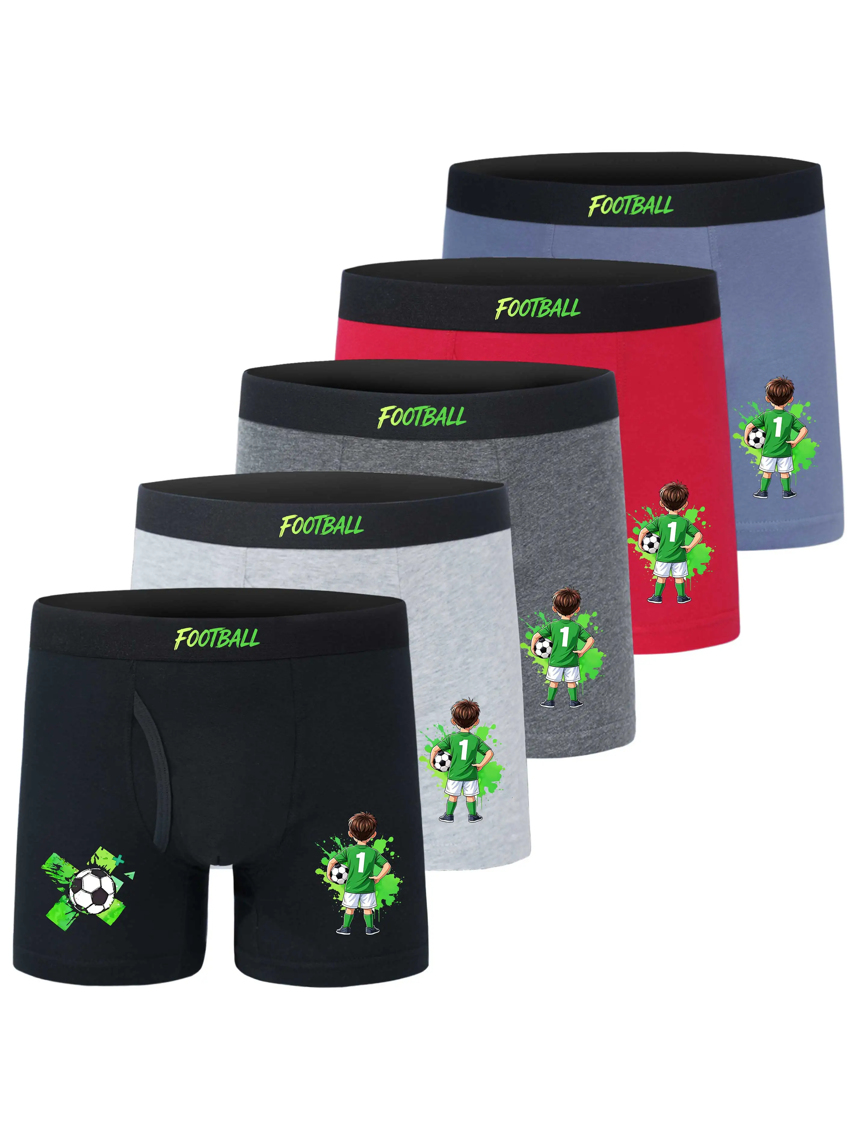 5-Pack Boys' Breathable Boxer Briefs 95% Cotton Kids Underwear with Gamer Pixel Soccer Print Cartoon Football Panties