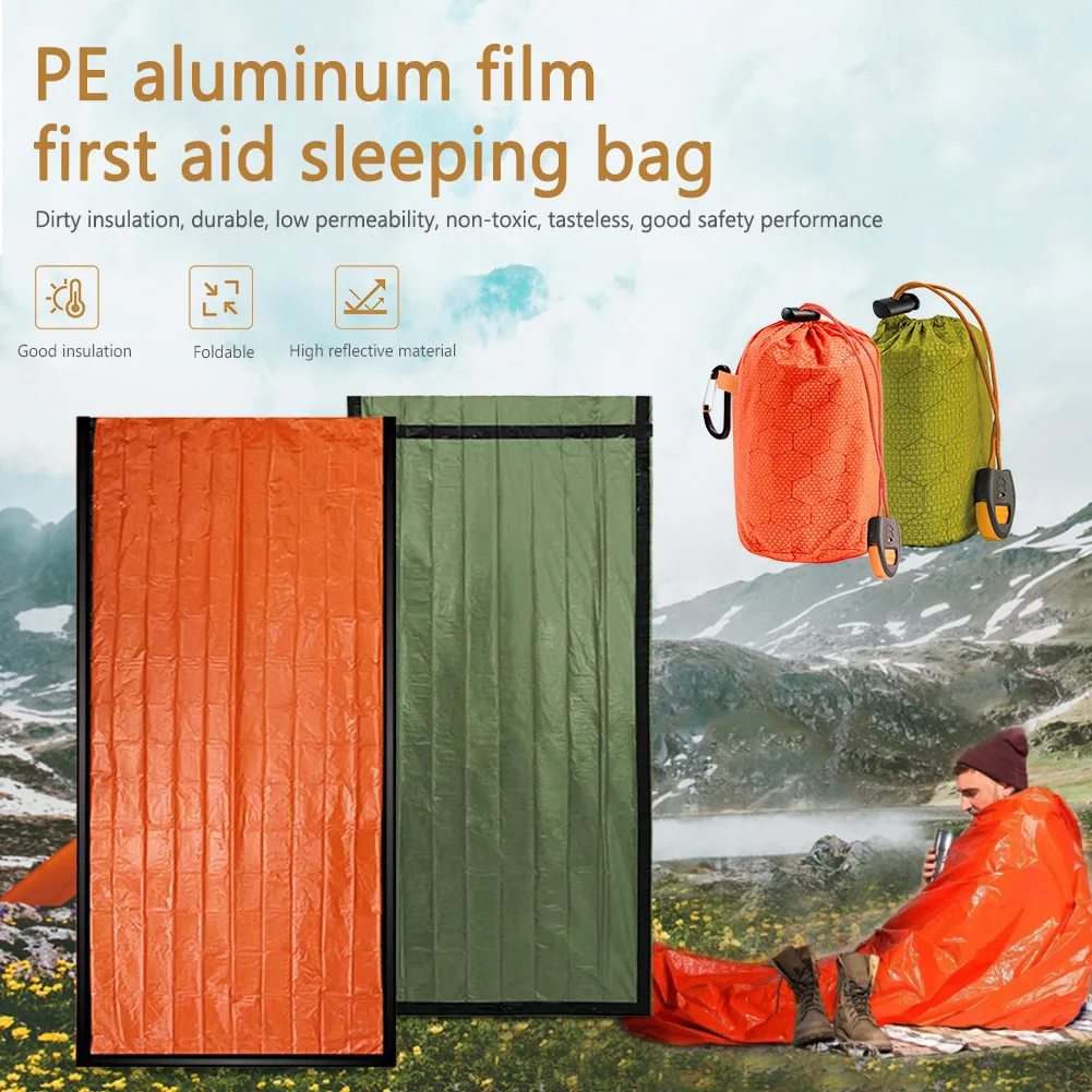 Emergency Sleeping Bag Portable Survival Bivy Sack PE Aluminum Film Warm Waterproof Thermal Blanket for Camping Hiking Outdoor